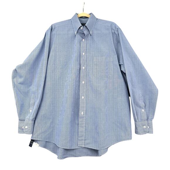 IZOD Button Down Blue‎ Poplin Check Pattern Long Sleeve Pocket Dress Shirt XL - Picture 1 of 6